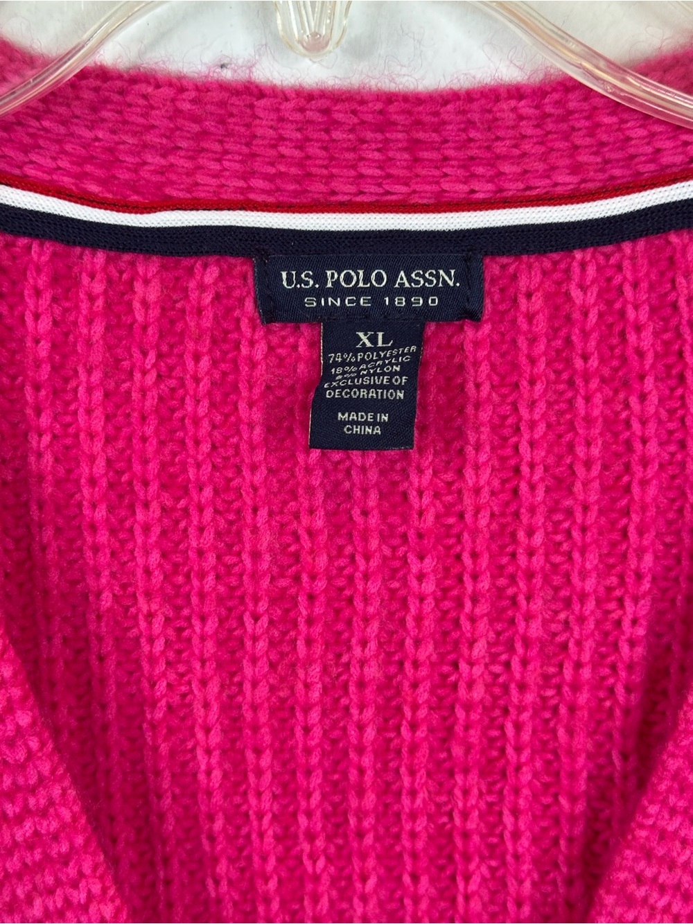 U.S. Polo Assn. Hot Pink Chunky V-Neck Cardigan, size XL, NWT - Picture 2 of 5